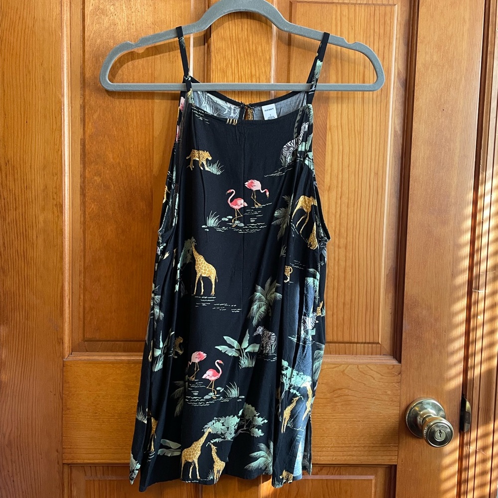Old Navy Black Tank Top with Animal Print